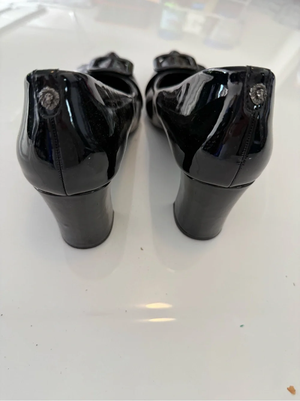 Anne Klein Black Patent Pointed Toe Flats with Buckle